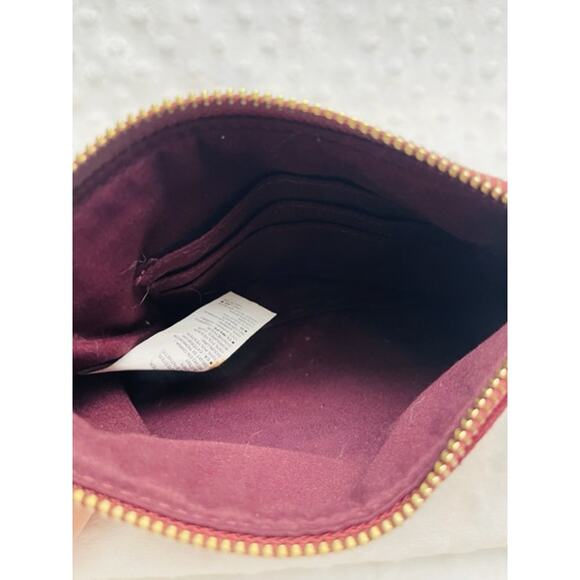 Old Navy Burgundy Embroidered Floral Faux Suede Wristlet - Picture 4 of 5